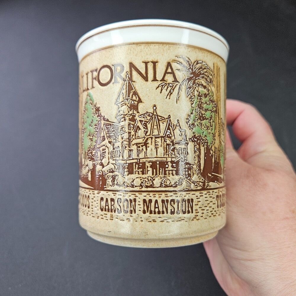VTG California Souvenir Mug Cup Redwood Trees, Carson Mansion, Stoneware 8oz